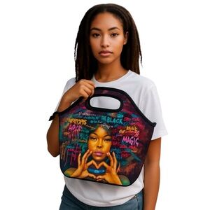 Colorful African Amercian Girl Design Reusable Tote Lunch Bags
